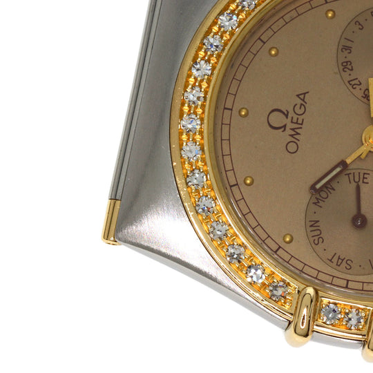 OMEGA Watches Quartz Stainless Steel, SSxK18YG, Diamond gold Constellation Day Date Diamond Bezel gold dial mens Used Authentic