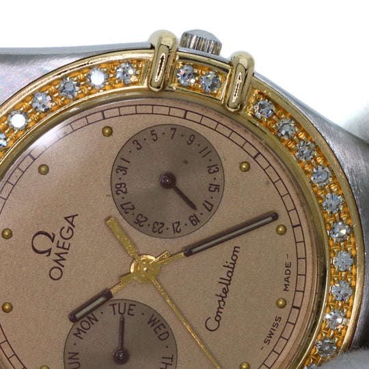 OMEGA Watches Quartz Stainless Steel, SSxK18YG, Diamond gold Constellation Day Date Diamond Bezel gold dial mens Used Authentic