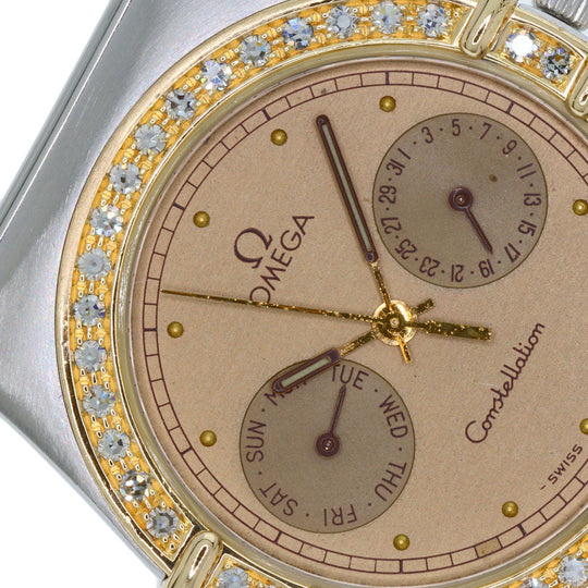 OMEGA Watches Quartz Stainless Steel, SSxK18YG, Diamond gold Constellation Day Date Diamond Bezel gold dial mens Used Authentic