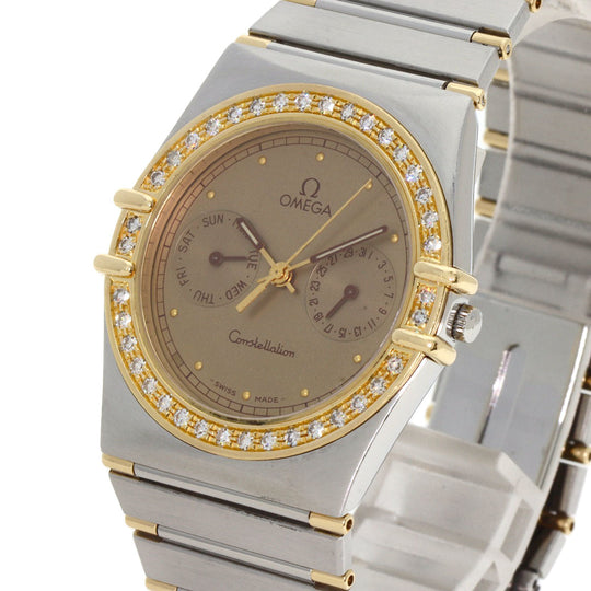 OMEGA Watches Quartz Stainless Steel, SSxK18YG, Diamond gold Constellation Day Date Diamond Bezel gold dial mens Used Authentic