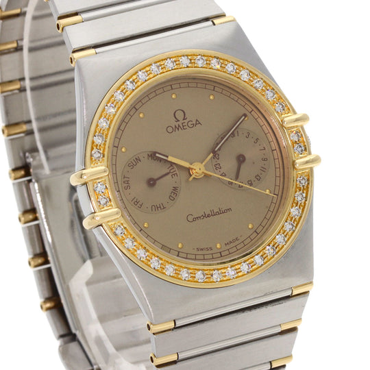 OMEGA Watches Quartz Stainless Steel, SSxK18YG, Diamond gold Constellation Day Date Diamond Bezel gold dial mens Used Authentic