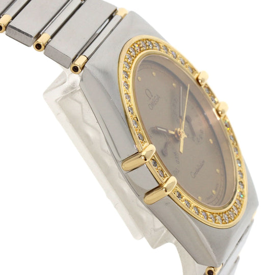 OMEGA Watches Quartz Stainless Steel, SSxK18YG, Diamond gold Constellation Day Date Diamond Bezel gold dial mens Used Authentic