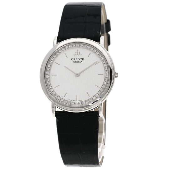 SEIKO Watches Quartz GBAD011 8N70-6120 PT900, leather Silver CREDOR Diamond Silver dial mens Used Authentic