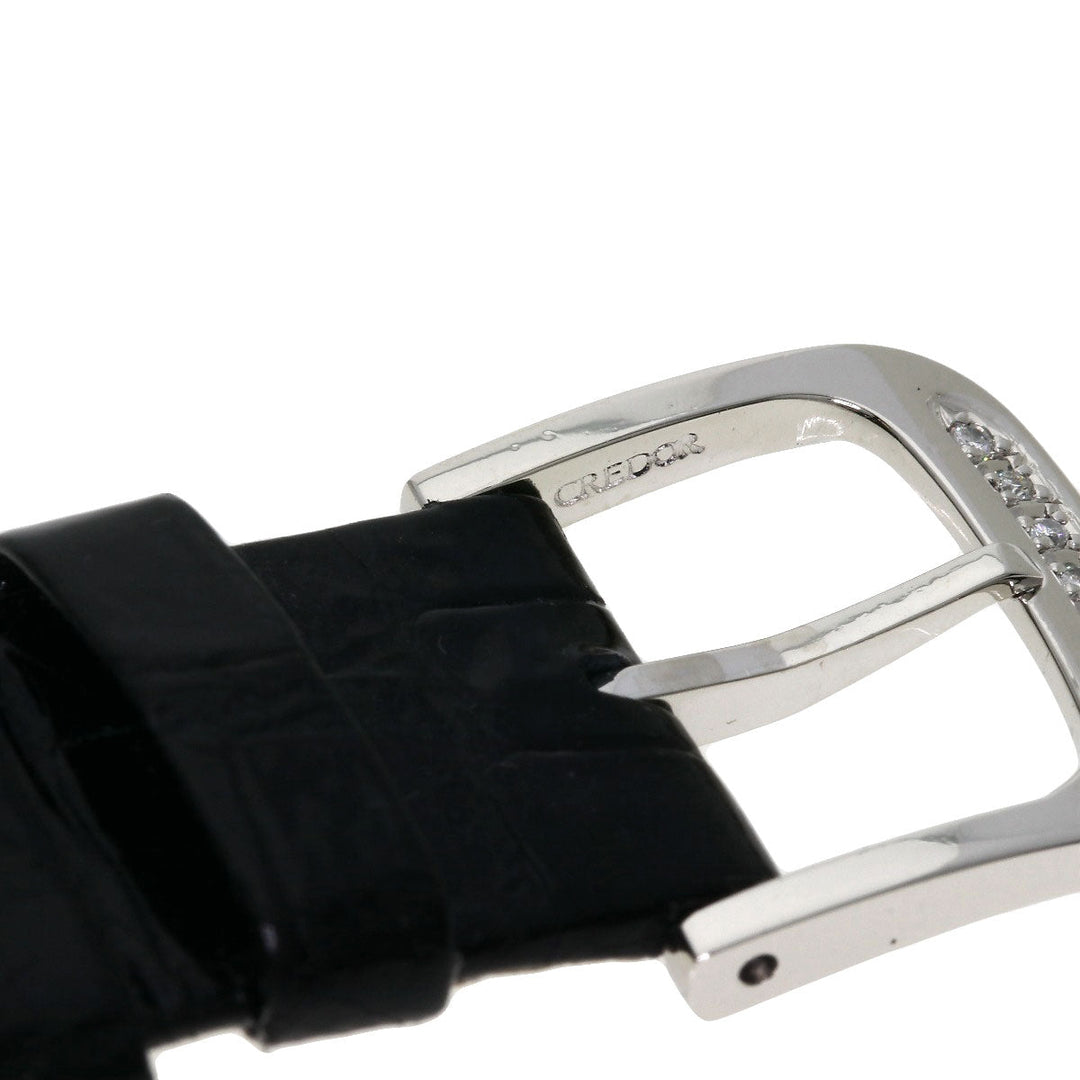 SEIKO Watches Quartz GBAD011 8N70-6120 PT900, leather Silver CREDOR Diamond Silver dial mens Used Authentic