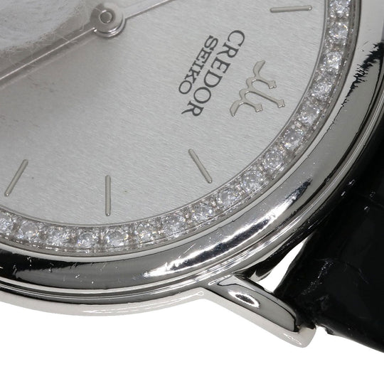 SEIKO Watches Quartz GBAD011 8N70-6120 PT900, leather Silver CREDOR Diamond Silver dial mens Used Authentic