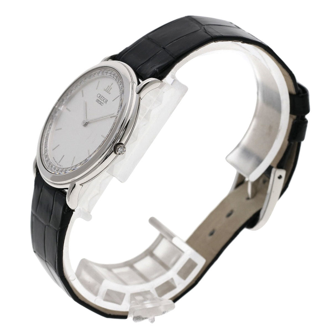SEIKO Watches Quartz GBAD011 8N70-6120 PT900, leather Silver CREDOR Diamond Silver dial mens Used Authentic
