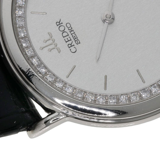SEIKO Watches Quartz GBAD011 8N70-6120 PT900, leather Silver CREDOR Diamond Silver dial mens Used Authentic