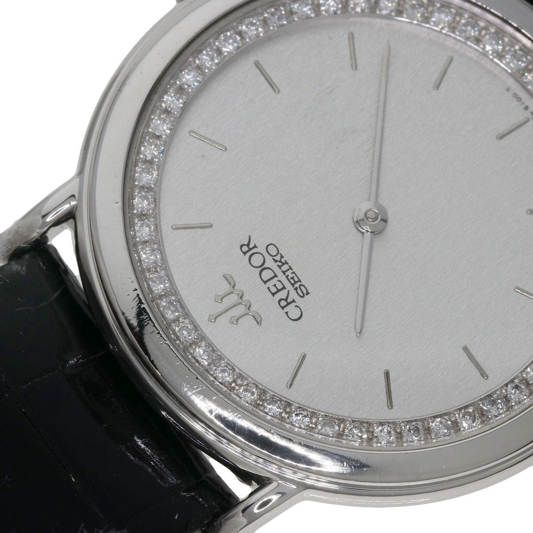 SEIKO Watches Quartz GBAD011 8N70-6120 PT900, leather Silver CREDOR Diamond Silver dial mens Used Authentic