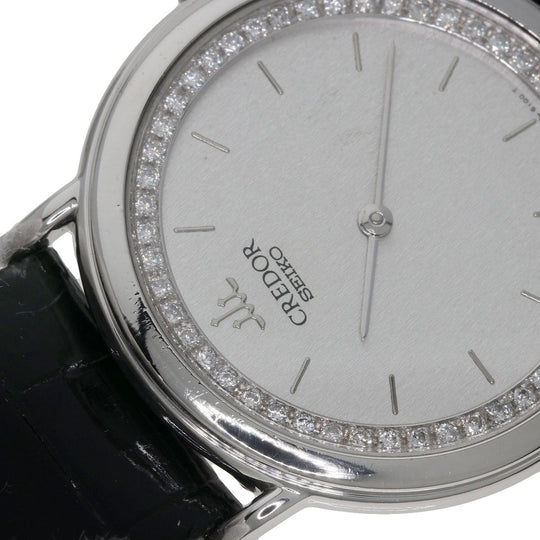 SEIKO Watches Quartz GBAD011 8N70-6120 PT900, leather Silver CREDOR Diamond Silver dial mens Used Authentic