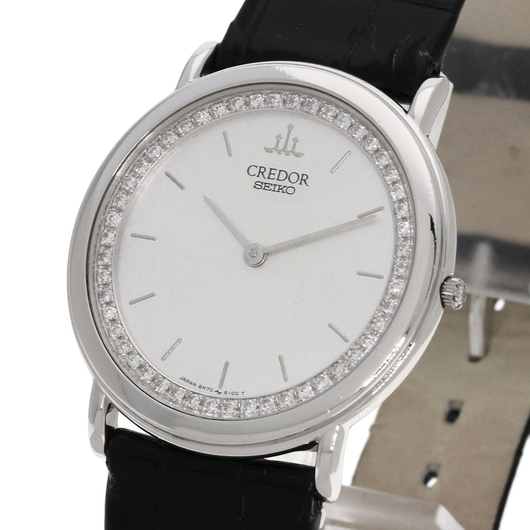 SEIKO Watches Quartz GBAD011 8N70-6120 PT900, leather Silver CREDOR Diamond Silver dial mens Used Authentic
