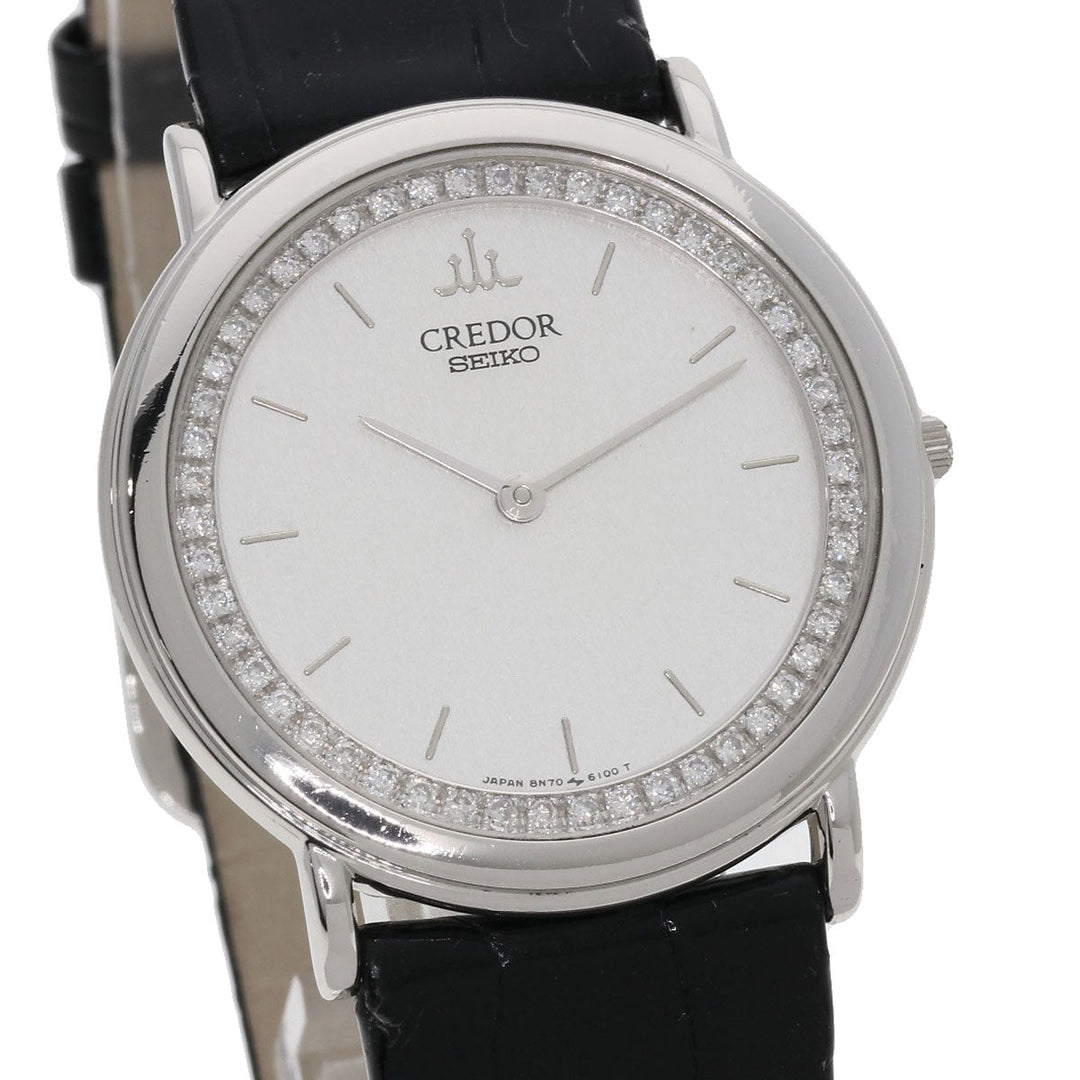 SEIKO Watches Quartz GBAD011 8N70-6120 PT900, leather Silver CREDOR Diamond Silver dial mens Used Authentic