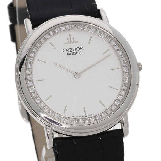 SEIKO Watches Quartz GBAD011 8N70-6120 PT900, leather Silver CREDOR Diamond Silver dial mens Used Authentic