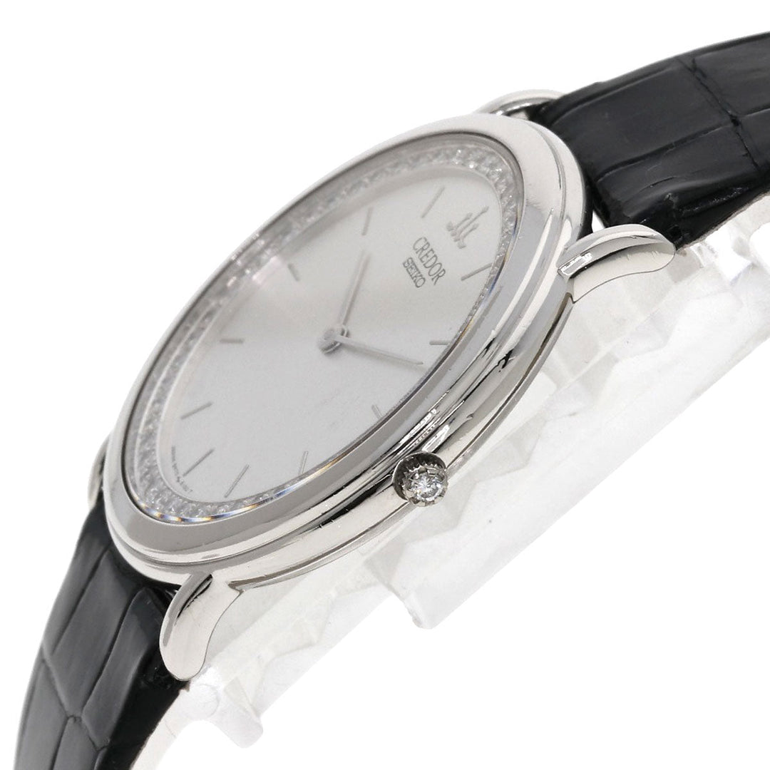 SEIKO Watches Quartz GBAD011 8N70-6120 PT900, leather Silver CREDOR Diamond Silver dial mens Used Authentic