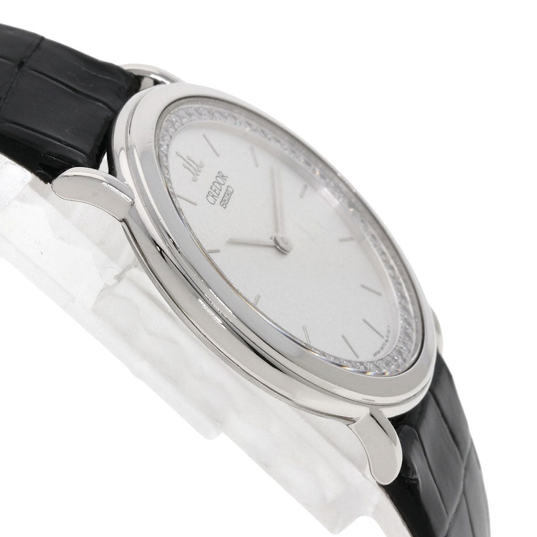 SEIKO Watches Quartz GBAD011 8N70-6120 PT900, leather Silver CREDOR Diamond Silver dial mens Used Authentic