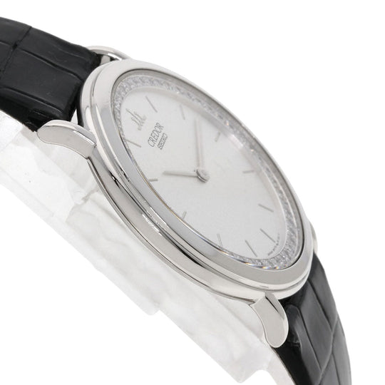 SEIKO Watches Quartz GBAD011 8N70-6120 PT900, leather Silver CREDOR Diamond Silver dial mens Used Authentic