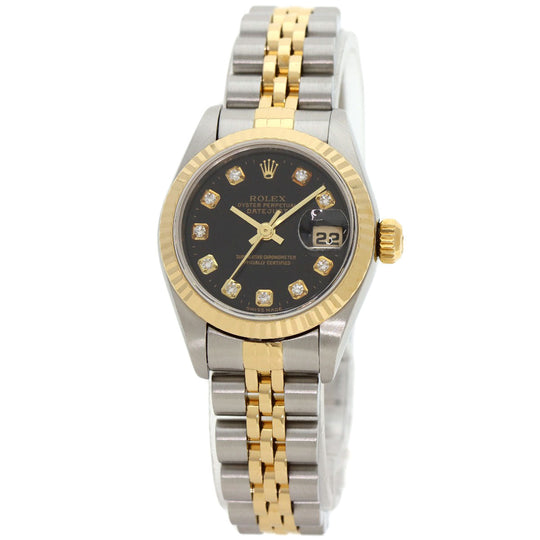ROLEX Watches Mechanical Automatic 69173G Stainless Steel , SSxK18YG gold Datejust 10P Diamond black dial Women Used Authentic