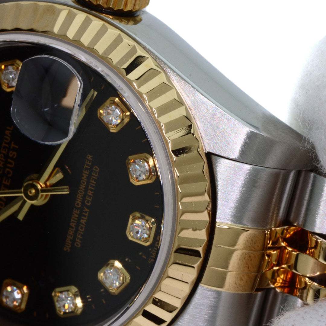 ROLEX Watches Mechanical Automatic 69173G Stainless Steel , SSxK18YG gold Datejust 10P Diamond black dial Women Used Authentic