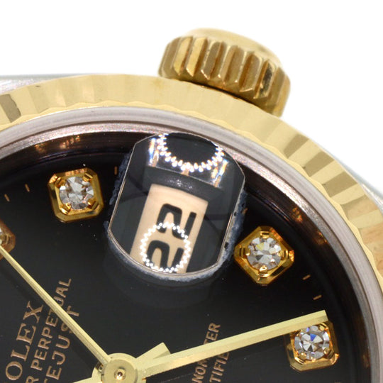 ROLEX Watches Mechanical Automatic 69173G Stainless Steel , SSxK18YG gold Datejust 10P Diamond black dial Women Used Authentic