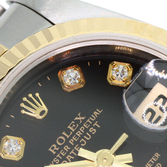 ROLEX Watches Mechanical Automatic 69173G Stainless Steel , SSxK18YG gold Datejust 10P Diamond black dial Women Used Authentic