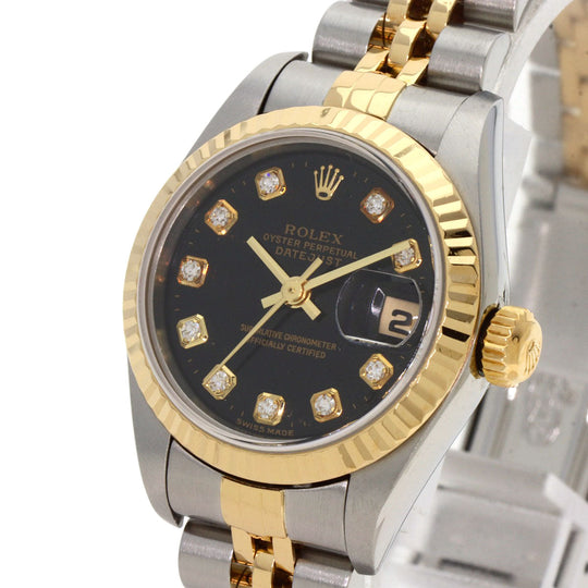 ROLEX Watches Mechanical Automatic 69173G Stainless Steel , SSxK18YG gold Datejust 10P Diamond black dial Women Used Authentic