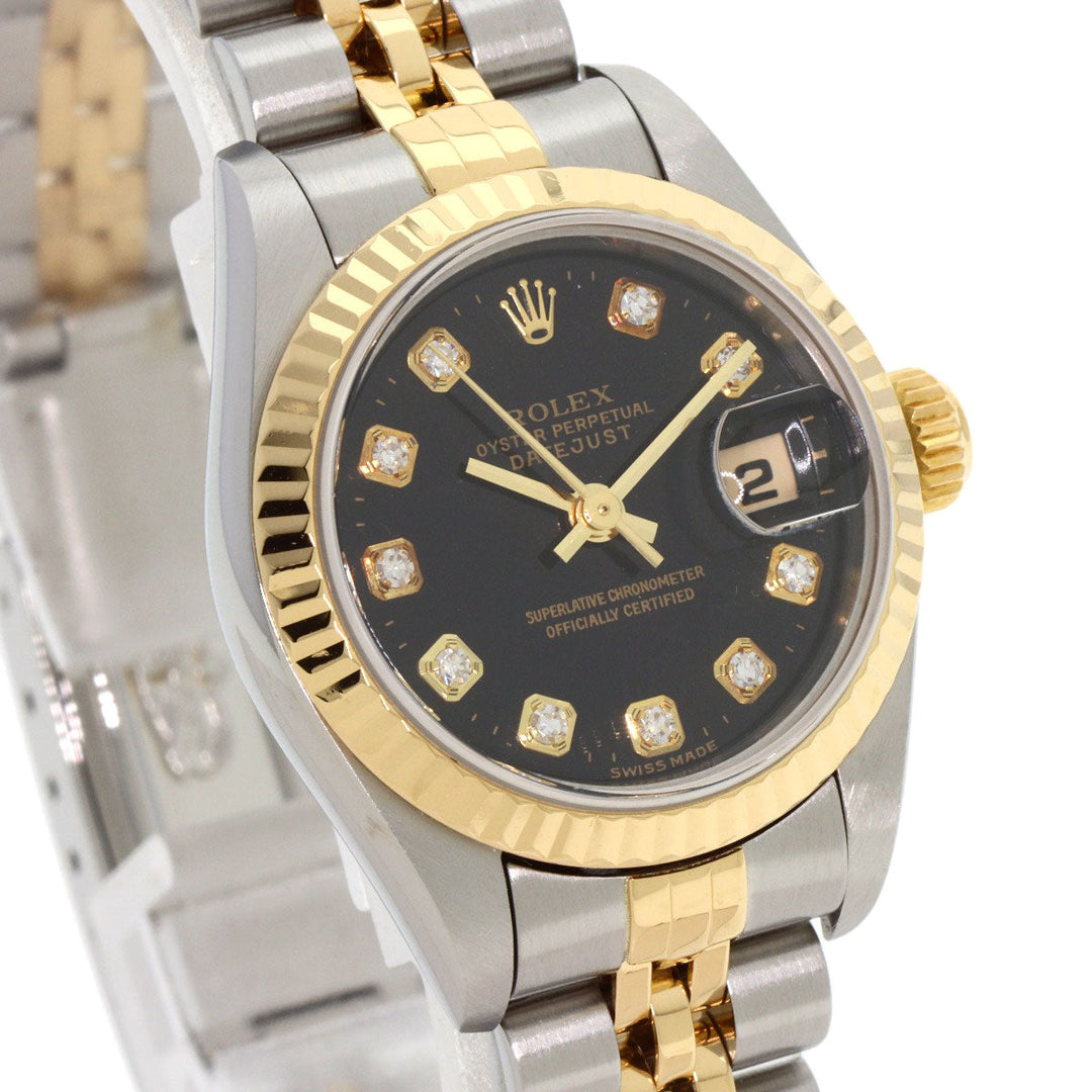 ROLEX Watches Mechanical Automatic 69173G Stainless Steel , SSxK18YG gold Datejust 10P Diamond black dial Women Used Authentic