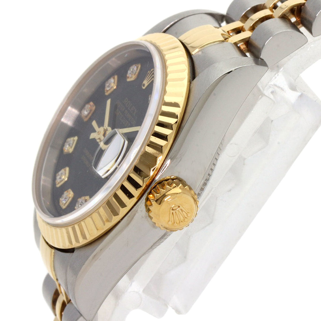 ROLEX Watches Mechanical Automatic 69173G Stainless Steel , SSxK18YG gold Datejust 10P Diamond black dial Women Used Authentic