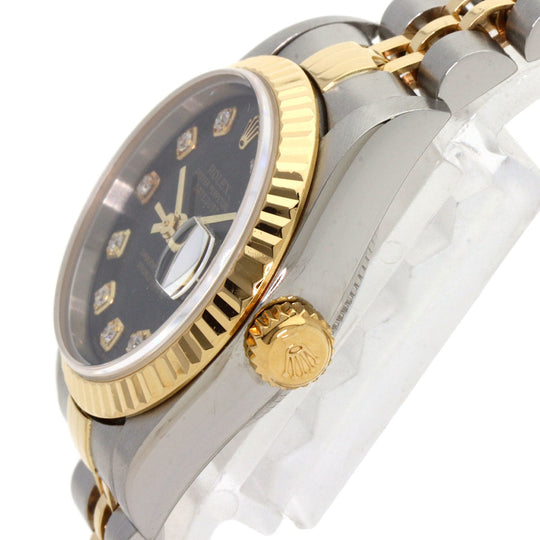 ROLEX Watches Mechanical Automatic 69173G Stainless Steel , SSxK18YG gold Datejust 10P Diamond black dial Women Used Authentic