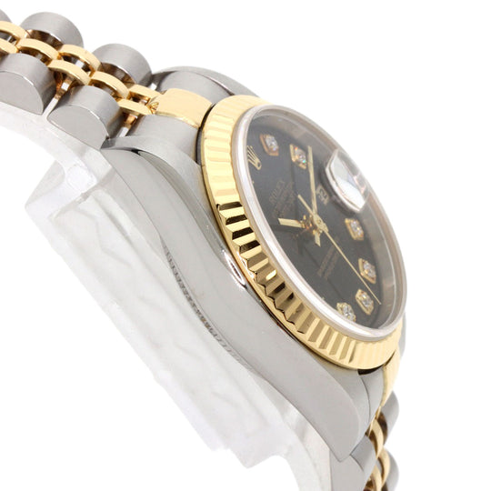 ROLEX Watches Mechanical Automatic 69173G Stainless Steel , SSxK18YG gold Datejust 10P Diamond black dial Women Used Authentic