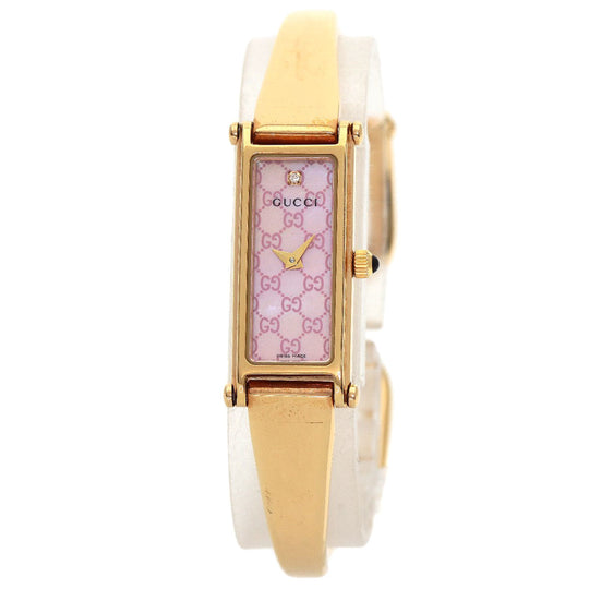 GUCCI Watches Quartz 1500L PGP , PGP gold Square Face Bangle 1P Diamond GG Pink shell dial Women Used Authentic