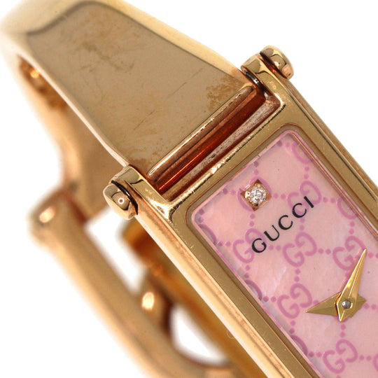 GUCCI Watches Quartz 1500L PGP , PGP gold Square Face Bangle 1P Diamond GG Pink shell dial Women Used Authentic