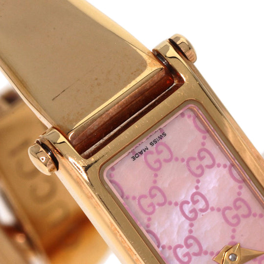 GUCCI Watches Quartz 1500L PGP , PGP gold Square Face Bangle 1P Diamond GG Pink shell dial Women Used Authentic
