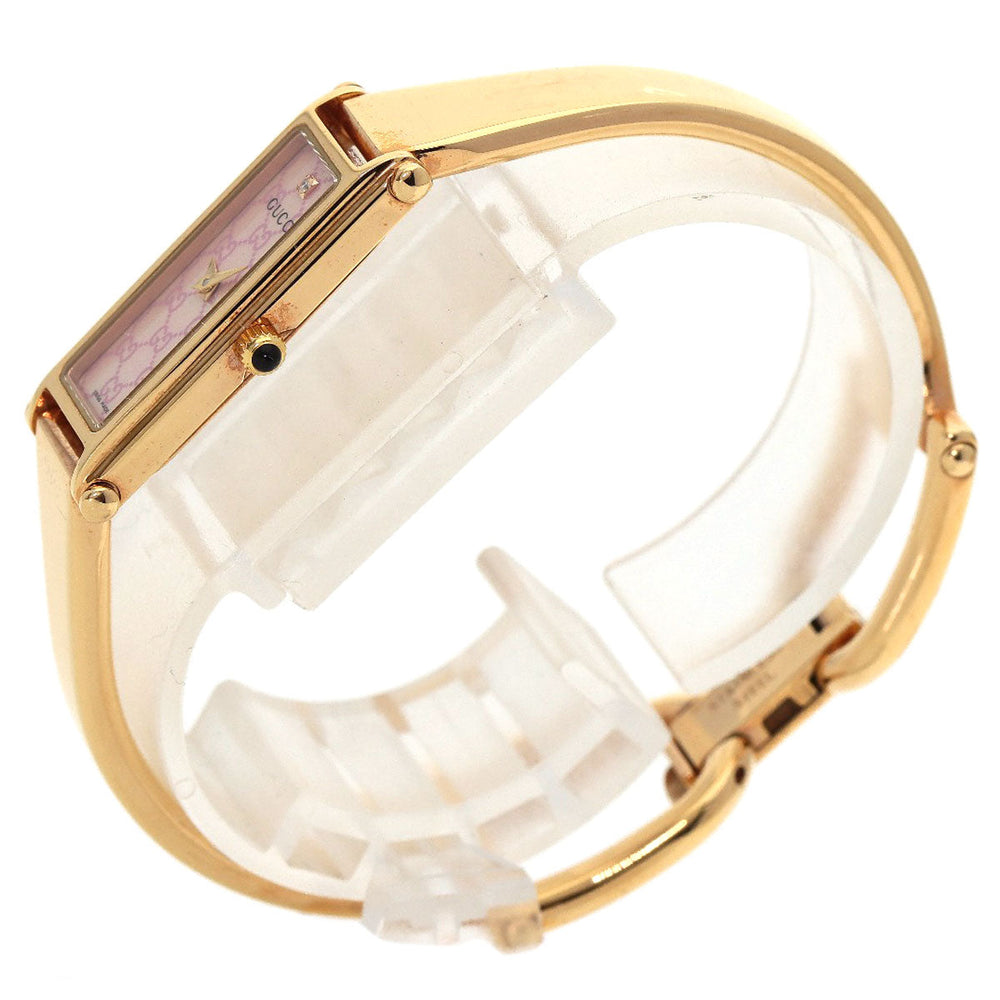 GUCCI Watches Quartz 1500L PGP , PGP gold Square Face Bangle 1P Diamond GG Pink shell dial Women Used Authentic