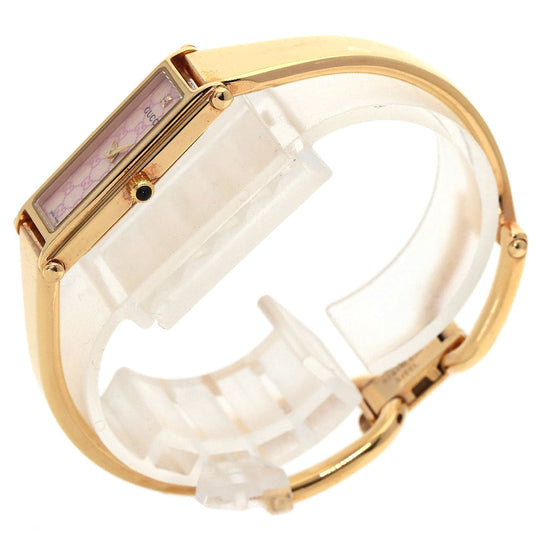 GUCCI Watches Quartz 1500L PGP , PGP gold Square Face Bangle 1P Diamond GG Pink shell dial Women Used Authentic