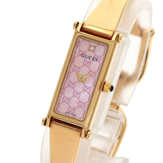 GUCCI Watches Quartz 1500L PGP , PGP gold Square Face Bangle 1P Diamond GG Pink shell dial Women Used Authentic