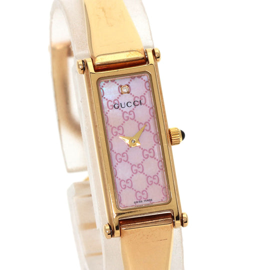 GUCCI Watches Quartz 1500L PGP , PGP gold Square Face Bangle 1P Diamond GG Pink shell dial Women Used Authentic