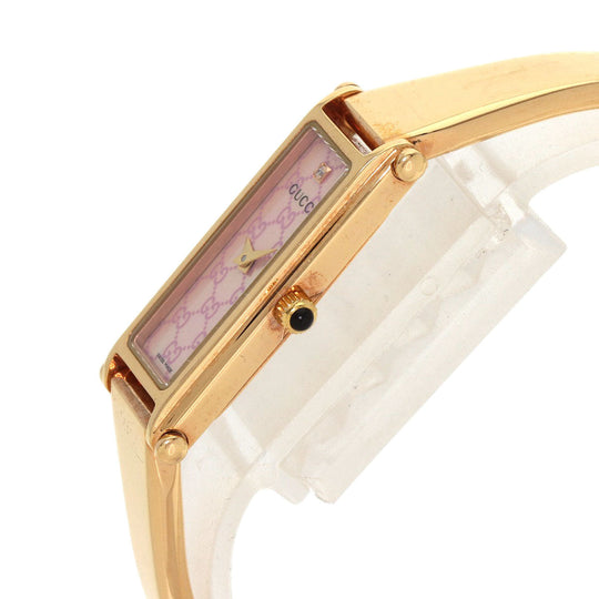 GUCCI Watches Quartz 1500L PGP , PGP gold Square Face Bangle 1P Diamond GG Pink shell dial Women Used Authentic