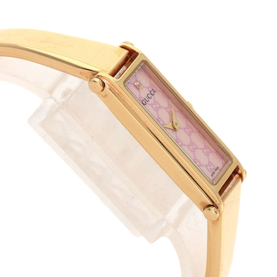 GUCCI Watches Quartz 1500L PGP , PGP gold Square Face Bangle 1P Diamond GG Pink shell dial Women Used Authentic