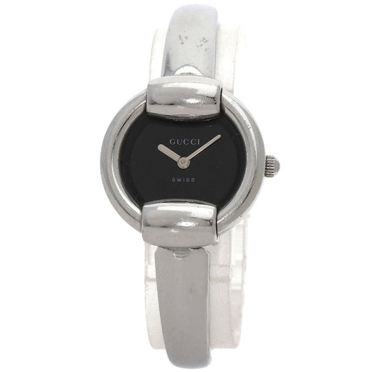 GUCCI Watches Quartz 1400L Stainless Steel , Stainless Steel Silver round face bangle black dial Women Used Authentic