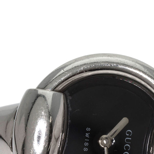 GUCCI Watches Quartz 1400L Stainless Steel , Stainless Steel Silver round face bangle black dial Women Used Authentic