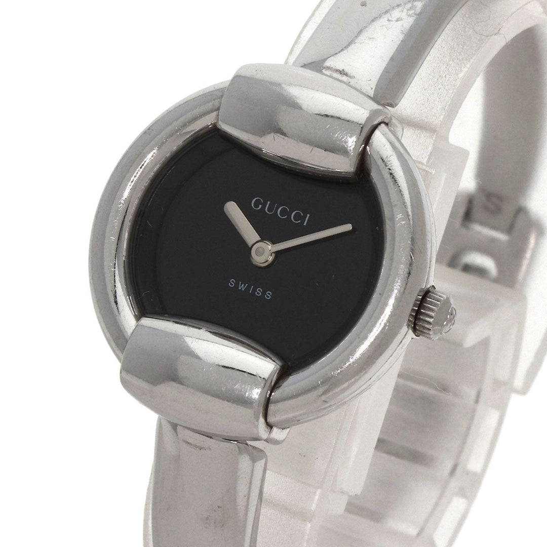 GUCCI Watches Quartz 1400L Stainless Steel , Stainless Steel Silver round face bangle black dial Women Used Authentic