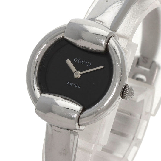 GUCCI Watches Quartz 1400L Stainless Steel , Stainless Steel Silver round face bangle black dial Women Used Authentic