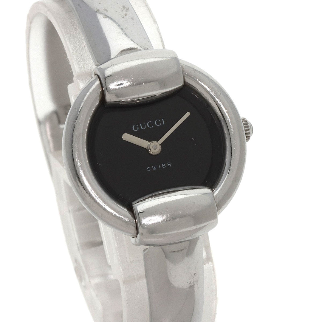 GUCCI Watches Quartz 1400L Stainless Steel , Stainless Steel Silver round face bangle black dial Women Used Authentic