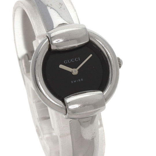 GUCCI Watches Quartz 1400L Stainless Steel , Stainless Steel Silver round face bangle black dial Women Used Authentic