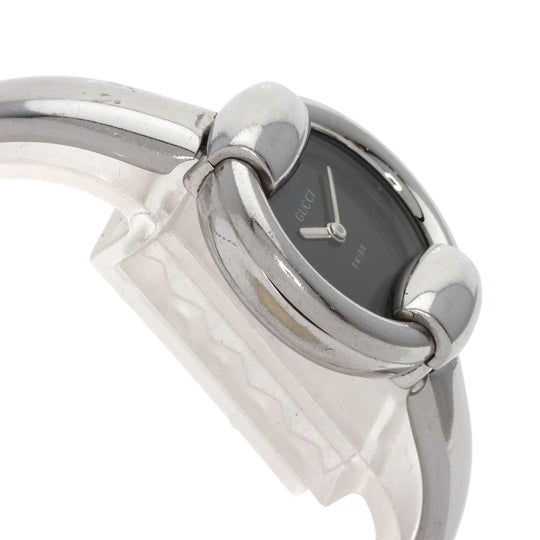 GUCCI Watches Quartz 1400L Stainless Steel , Stainless Steel Silver round face bangle black dial Women Used Authentic