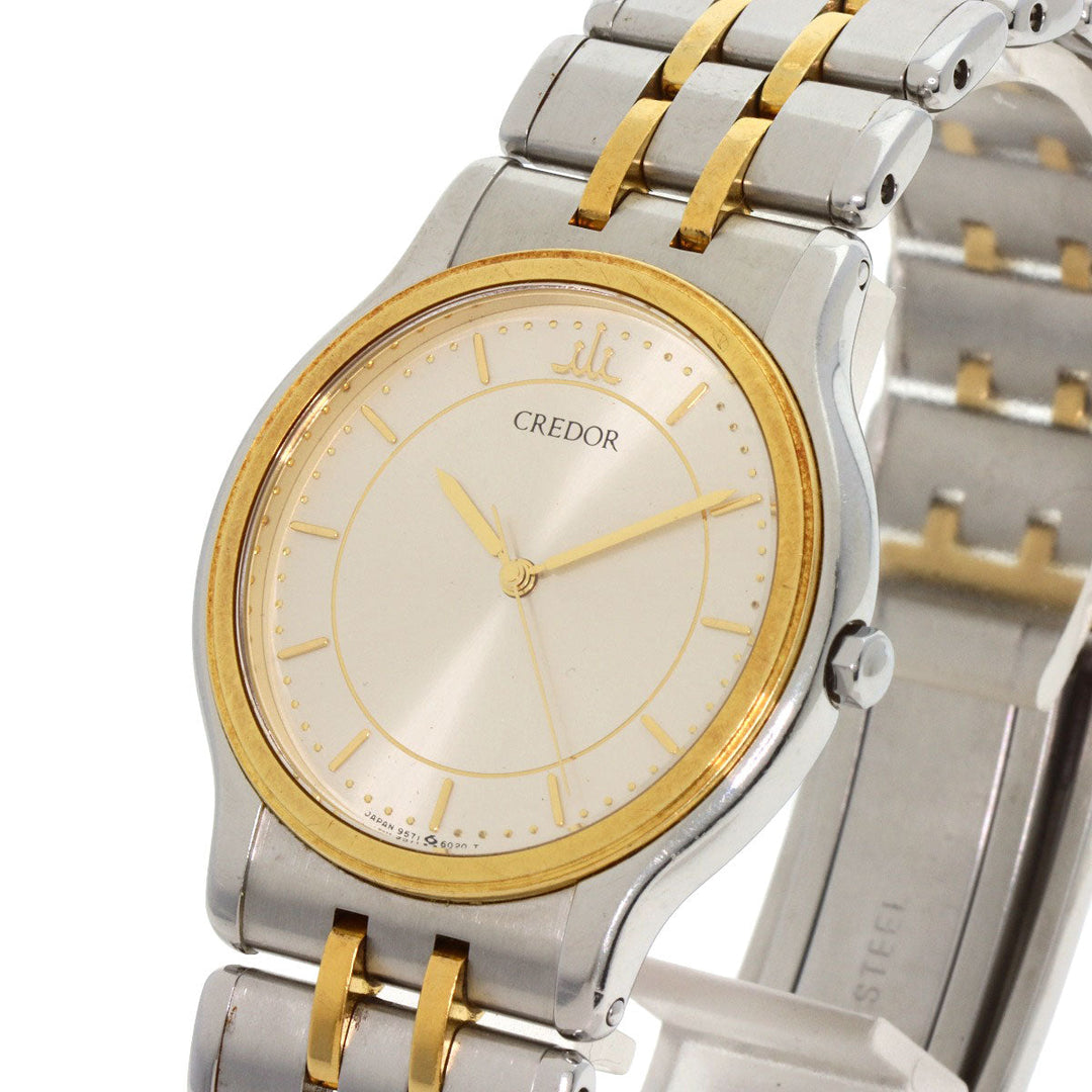 SEIKO Watches Quartz 9571-6020 Stainless Steel gold CREDOR round face Silver dial