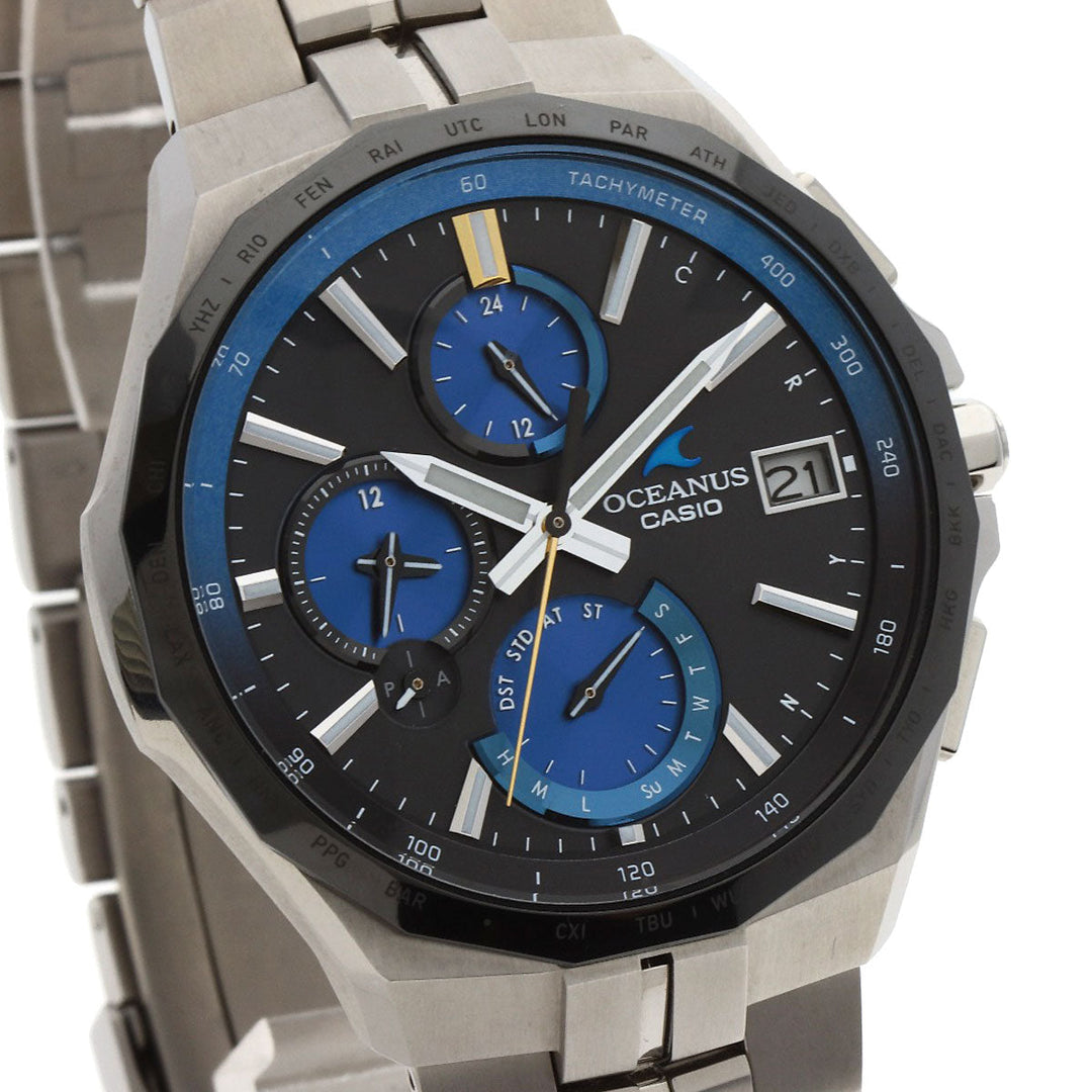 CASIO Watches Solar Powered OCW-S5000E Titanium, Titanium Silver Oceanus Manta black dial mens Used Authentic