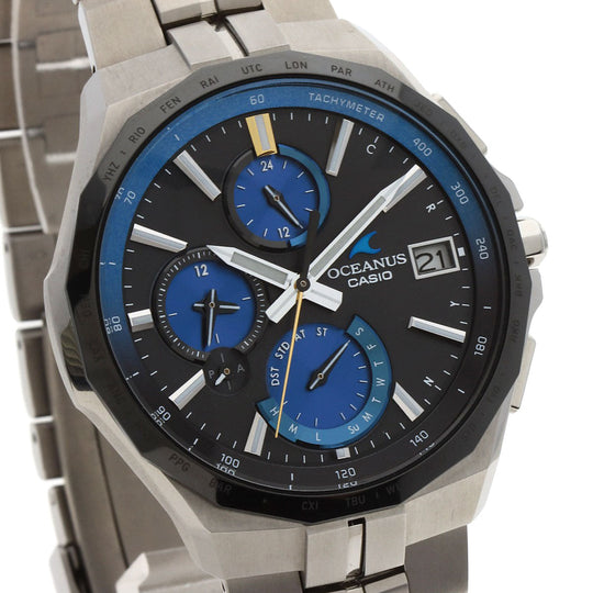 CASIO Watches Solar Powered OCW-S5000E Titanium, Titanium Silver Oceanus Manta black dial mens Used Authentic