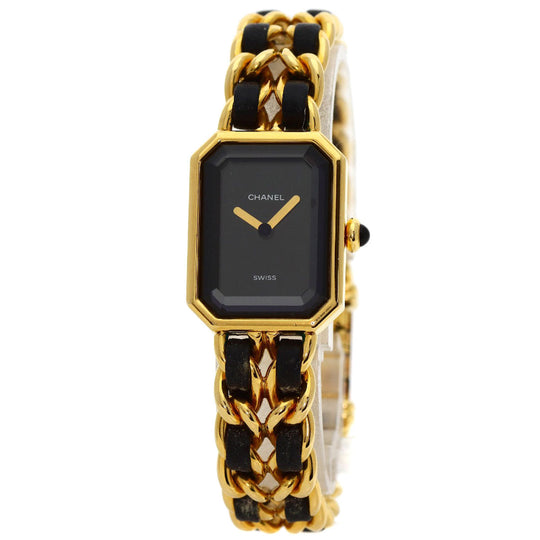 CHANEL Watches Quartz H0001 Gold Plated, GPx Leather gold Premiere L black dial Women Used Authentic