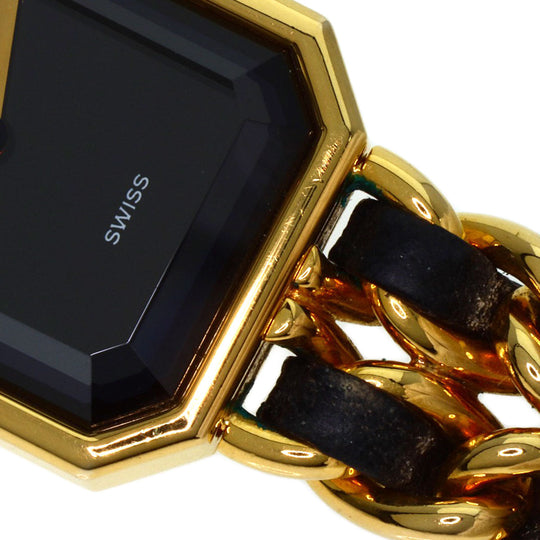 CHANEL Watches Quartz H0001 Gold Plated, GPx Leather gold Premiere L black dial Women Used Authentic