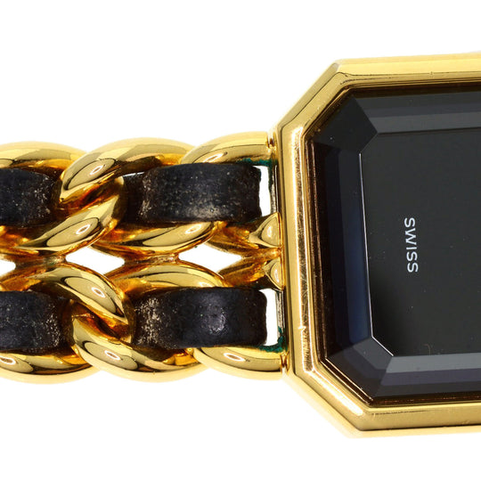 CHANEL Watches Quartz H0001 Gold Plated, GPx Leather gold Premiere L black dial Women Used Authentic